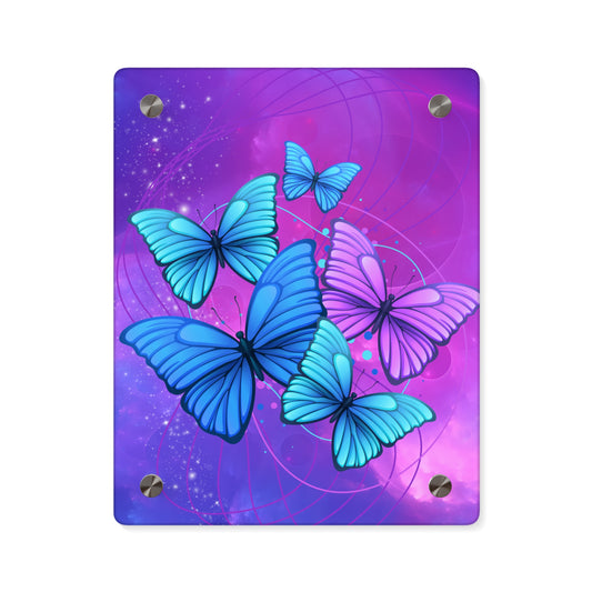 Acrylic Wall Print - "Butterflies in Blues and Purples"