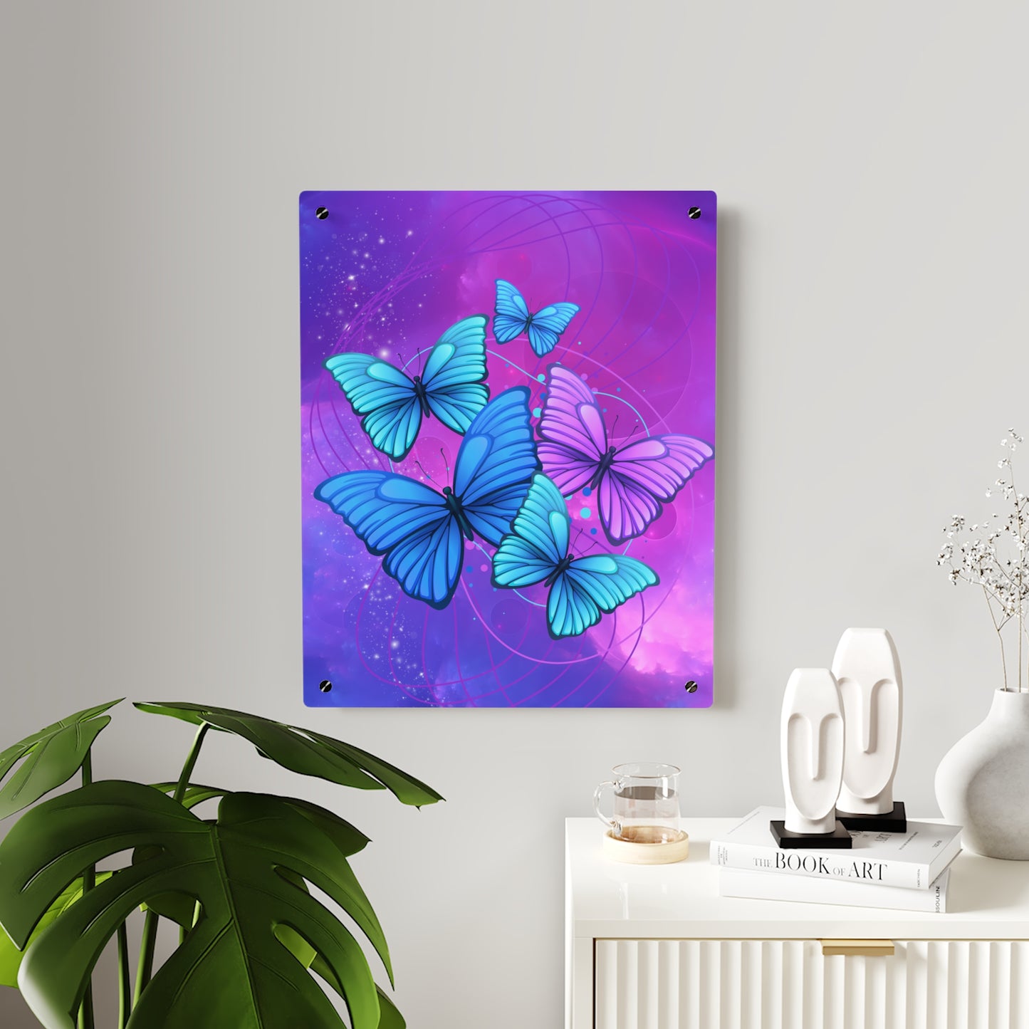 Acrylic Wall Print - "Butterflies in Blues and Purples"