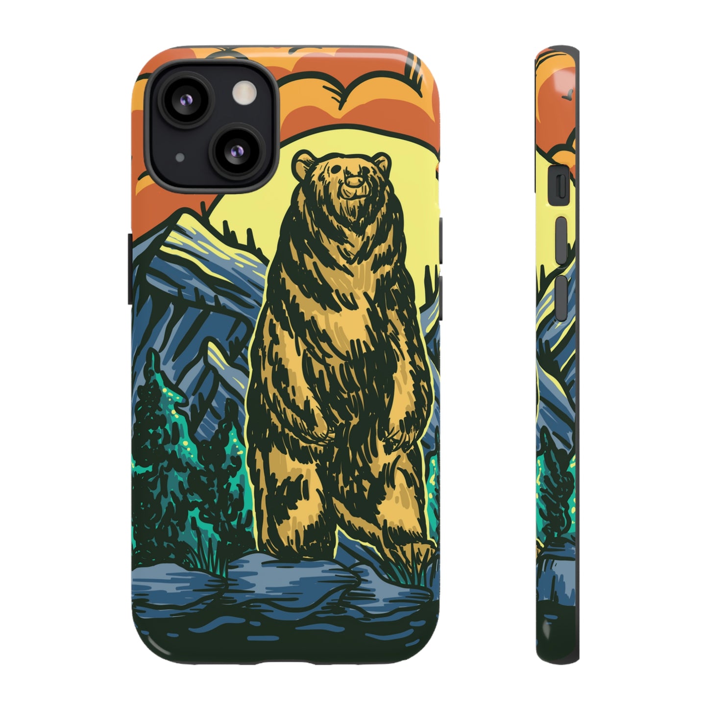 Grizzly Brown Bear Sunset Over Mountains Painting Tough Cases