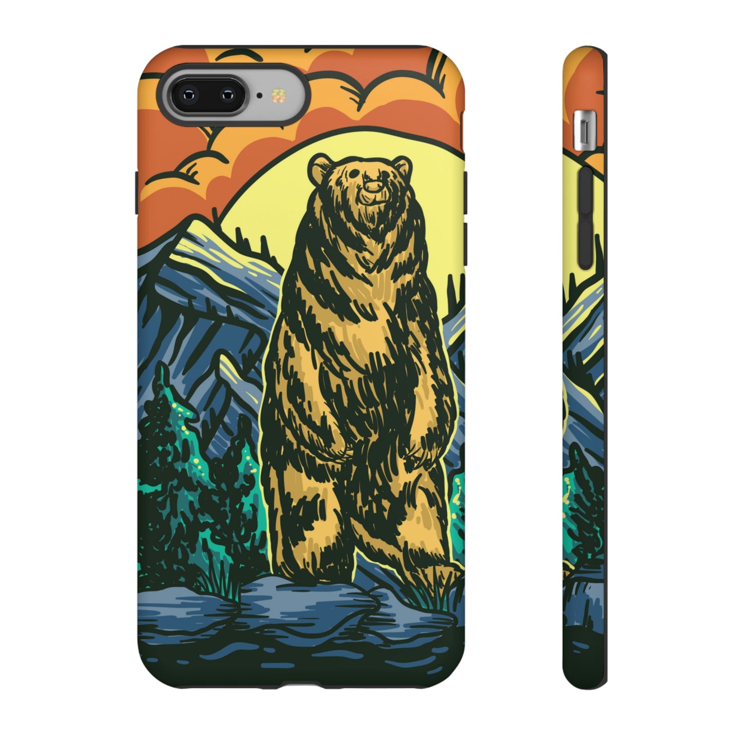 Grizzly Brown Bear Sunset Over Mountains Painting Tough Cases