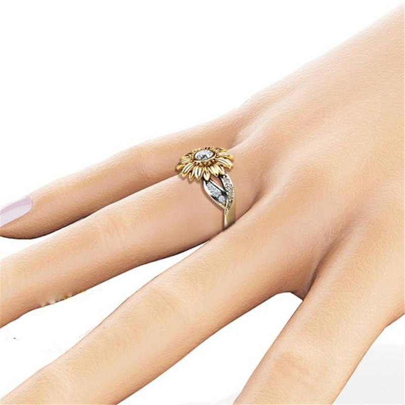 Gold-Plated Couple Ring Sunflower Engagement Band