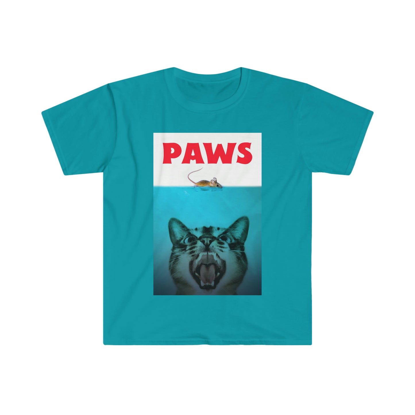 PAWS CAT AND MOUSE JAWS SPOOF SATIRE PARODYUnisex Softstyle T-Shirt