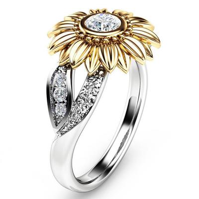 Gold-Plated Couple Ring Sunflower Engagement Band