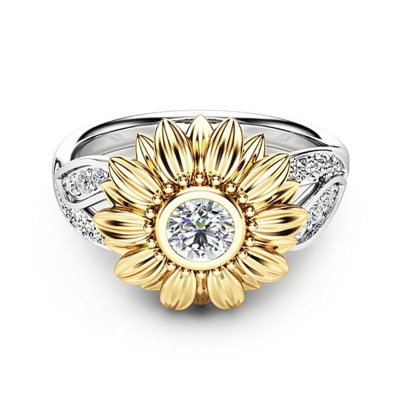 Gold-Plated Couple Ring Sunflower Engagement Band