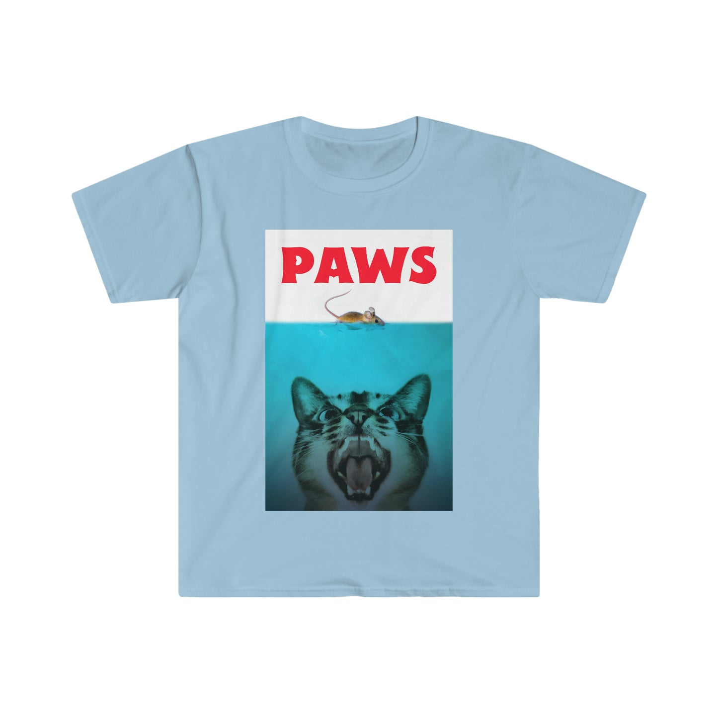 PAWS CAT AND MOUSE JAWS SPOOF SATIRE PARODYUnisex Softstyle T-Shirt