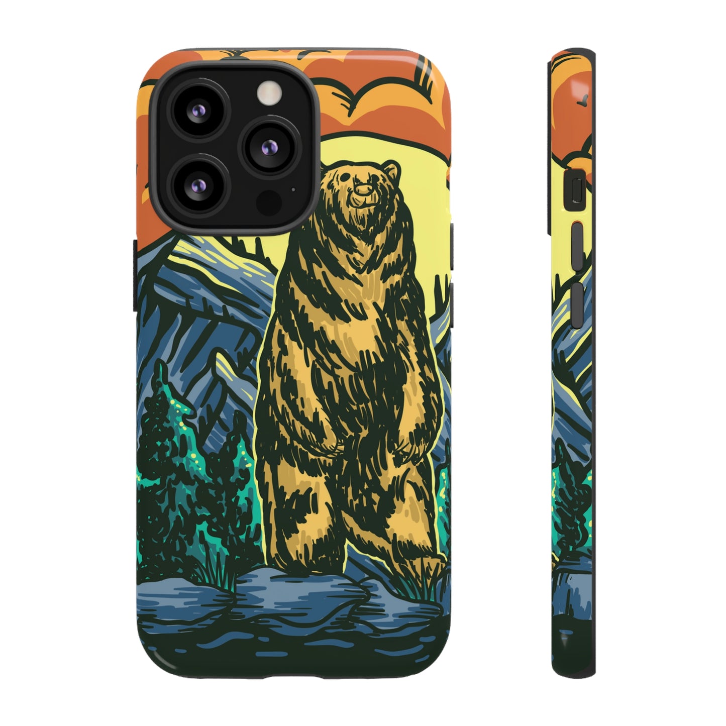 Grizzly Brown Bear Sunset Over Mountains Painting Tough Cases