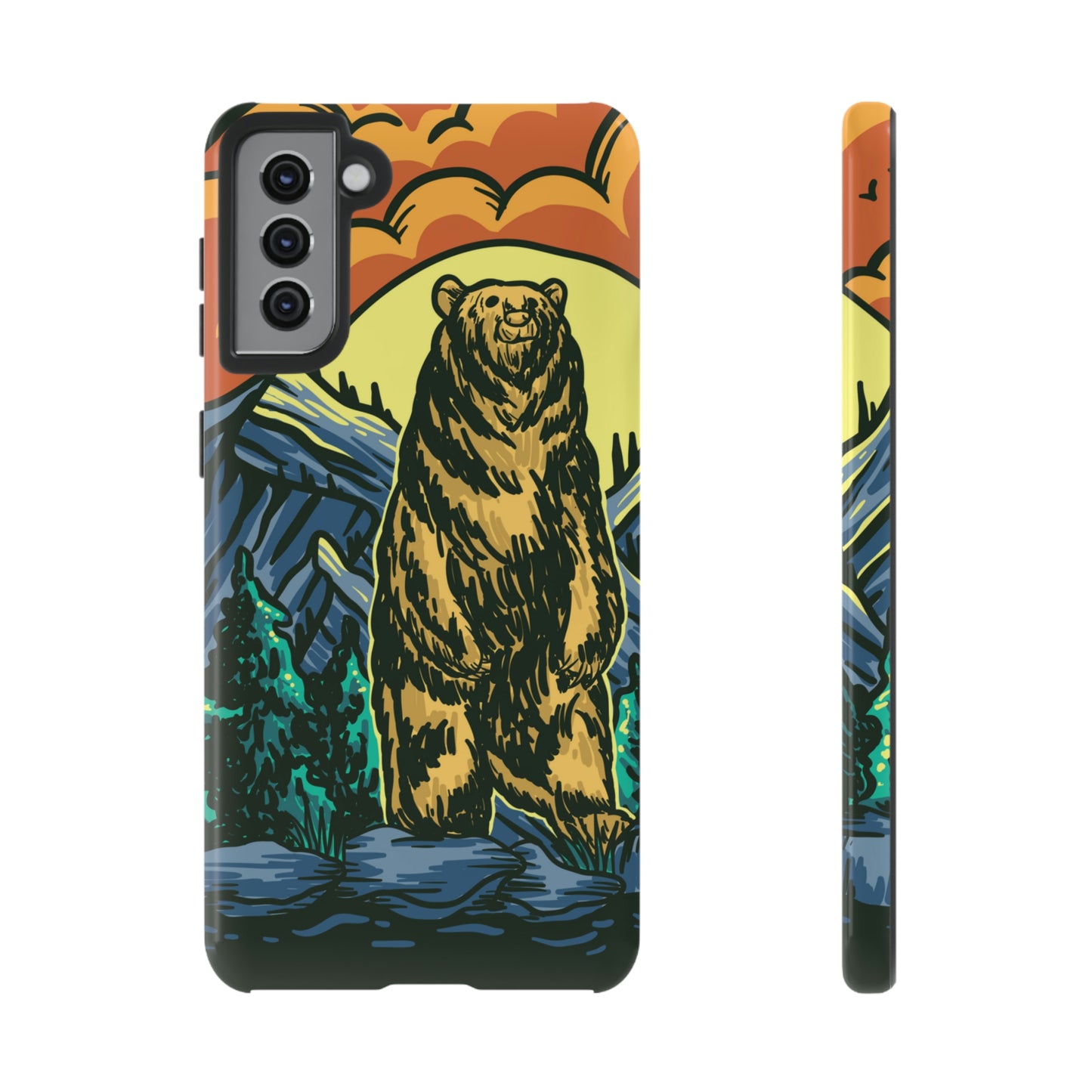 Grizzly Brown Bear Sunset Over Mountains Painting Tough Cases