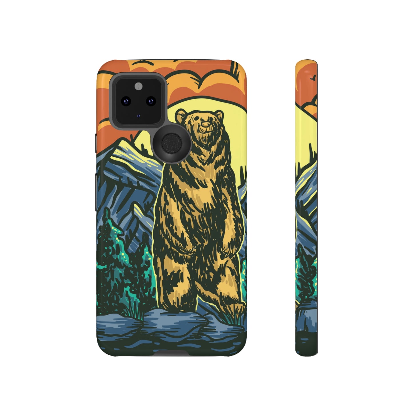 Grizzly Brown Bear Sunset Over Mountains Painting Tough Cases