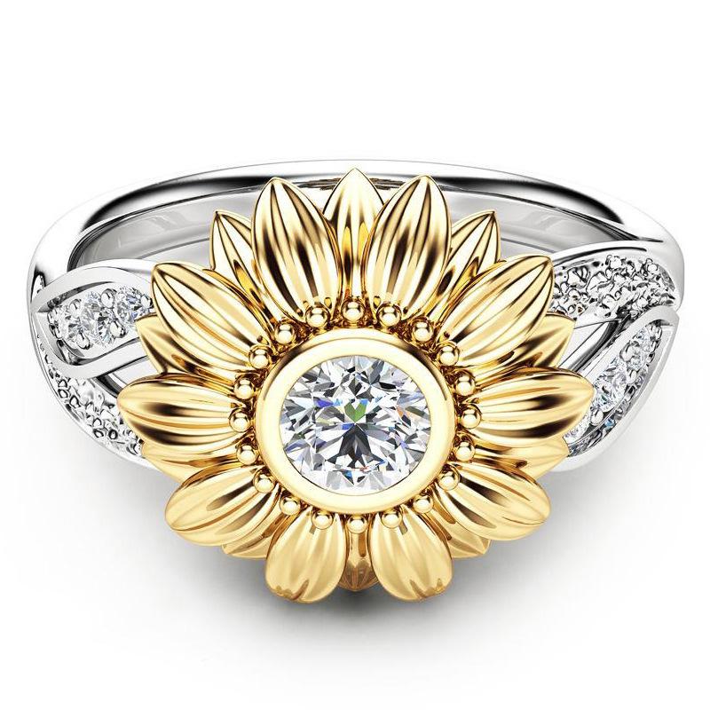 Gold-Plated Couple Ring Sunflower Engagement Band