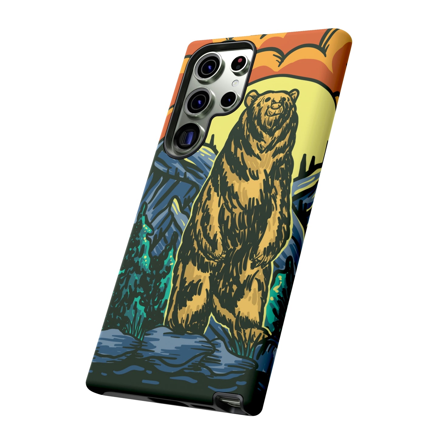 Grizzly Brown Bear Sunset Over Mountains Painting Tough Cases