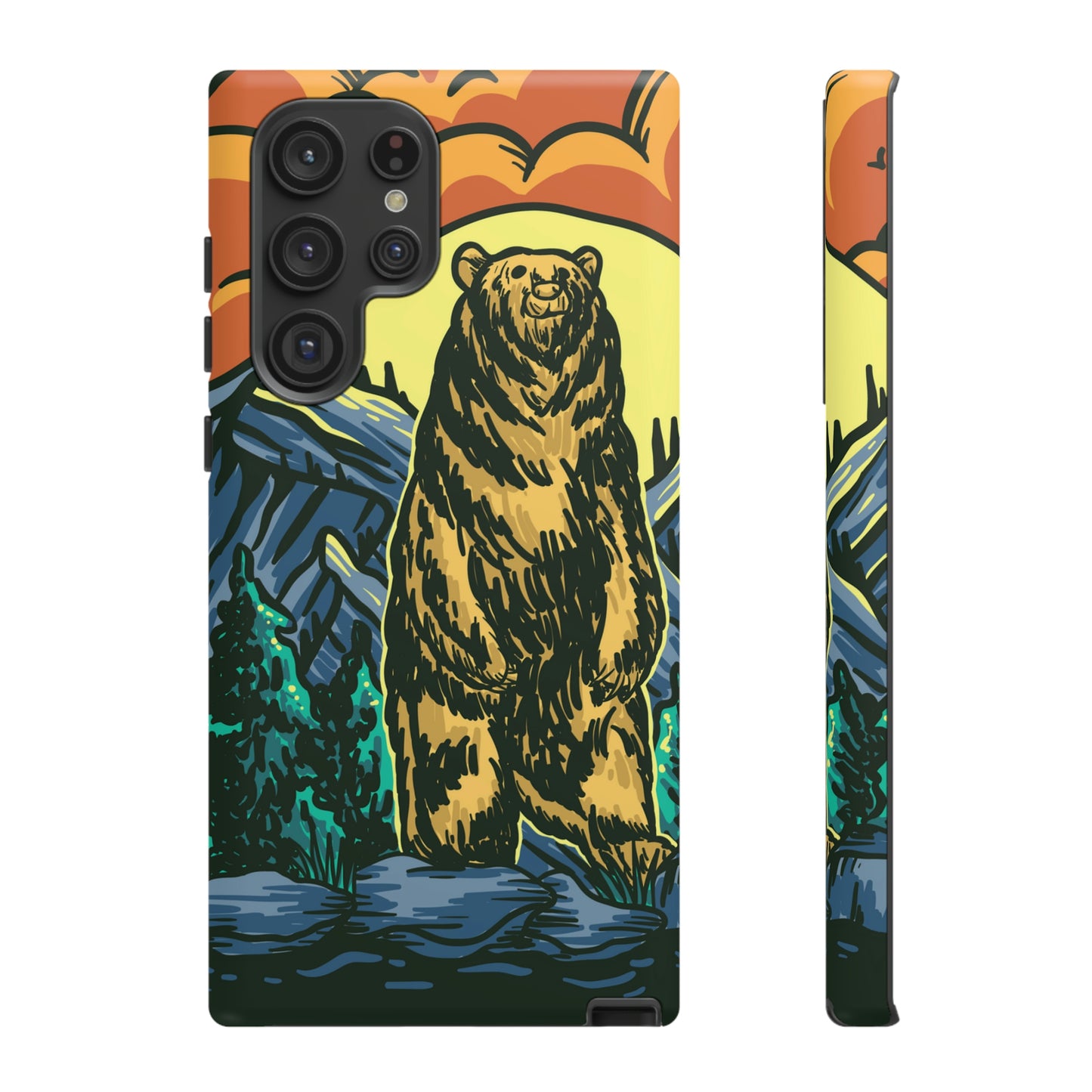 Grizzly Brown Bear Sunset Over Mountains Painting Tough Cases