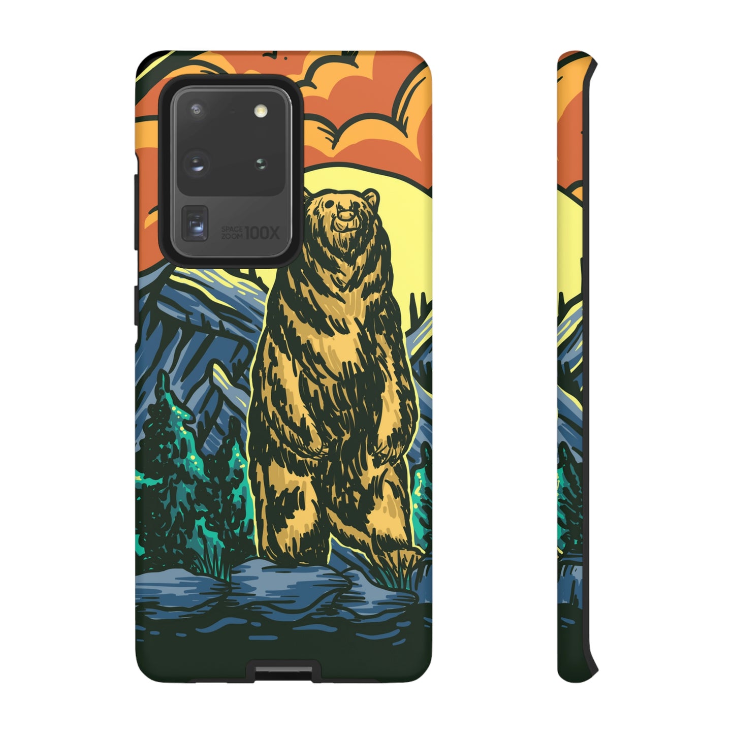 Grizzly Brown Bear Sunset Over Mountains Painting Tough Cases