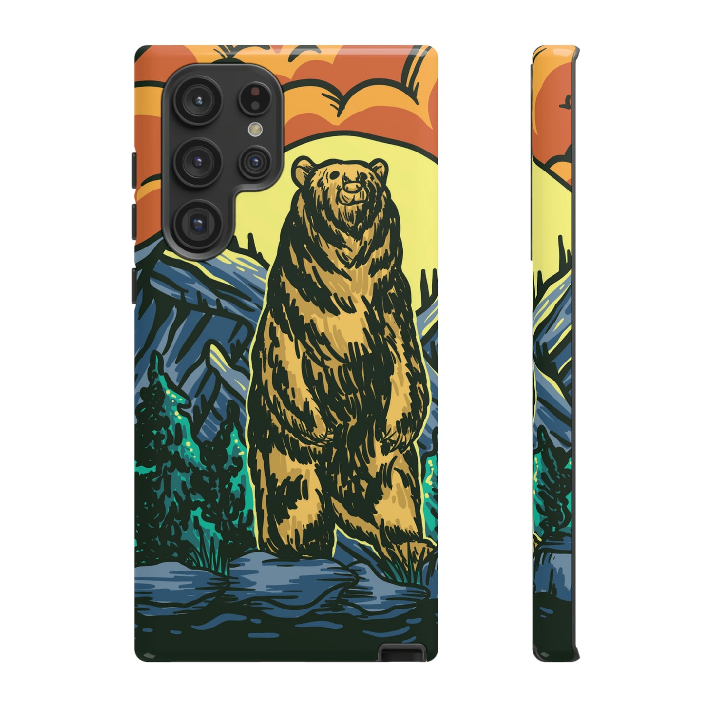 Grizzly Brown Bear Sunset Over Mountains Painting Tough Cases