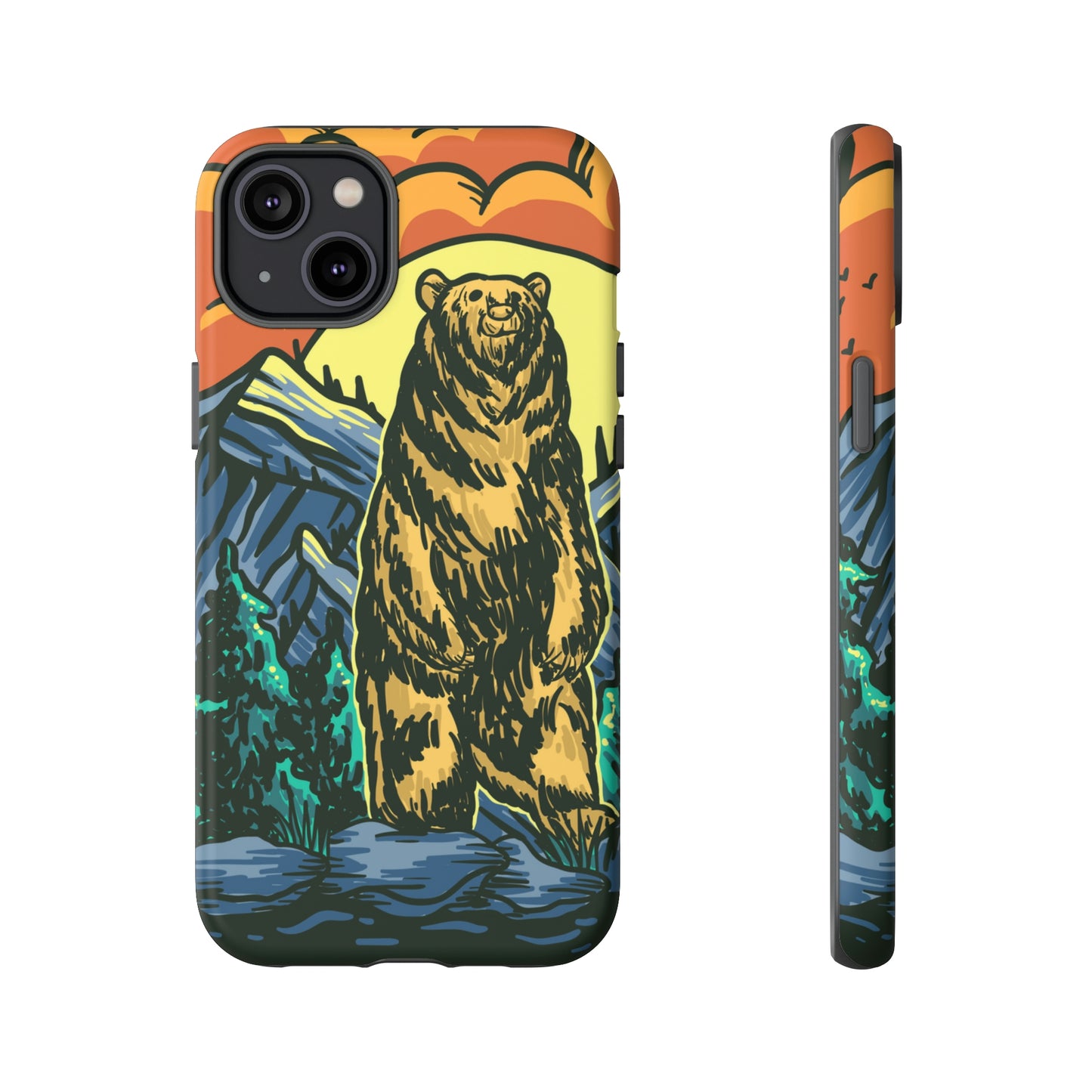 Grizzly Brown Bear Sunset Over Mountains Painting Tough Cases