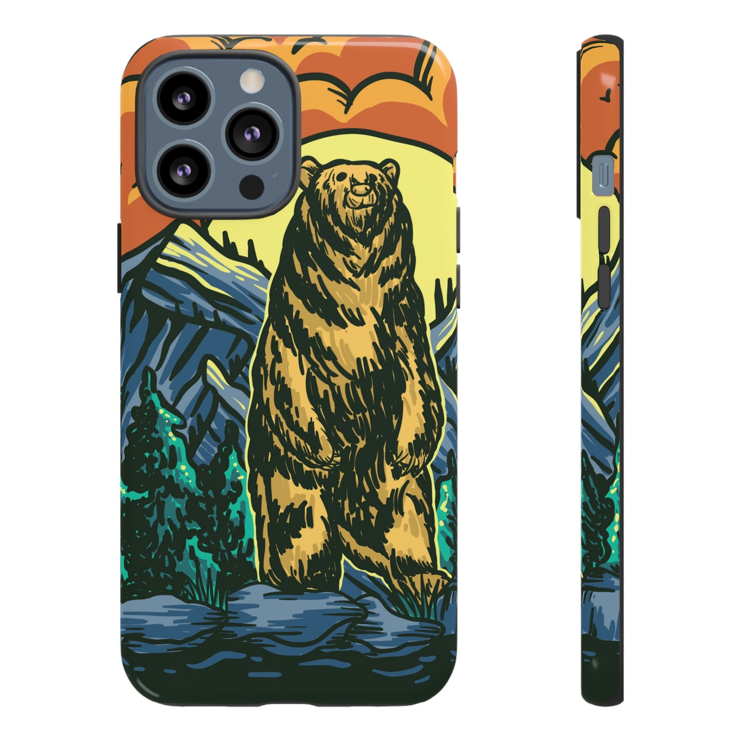 Grizzly Brown Bear Sunset Over Mountains Painting Tough Cases