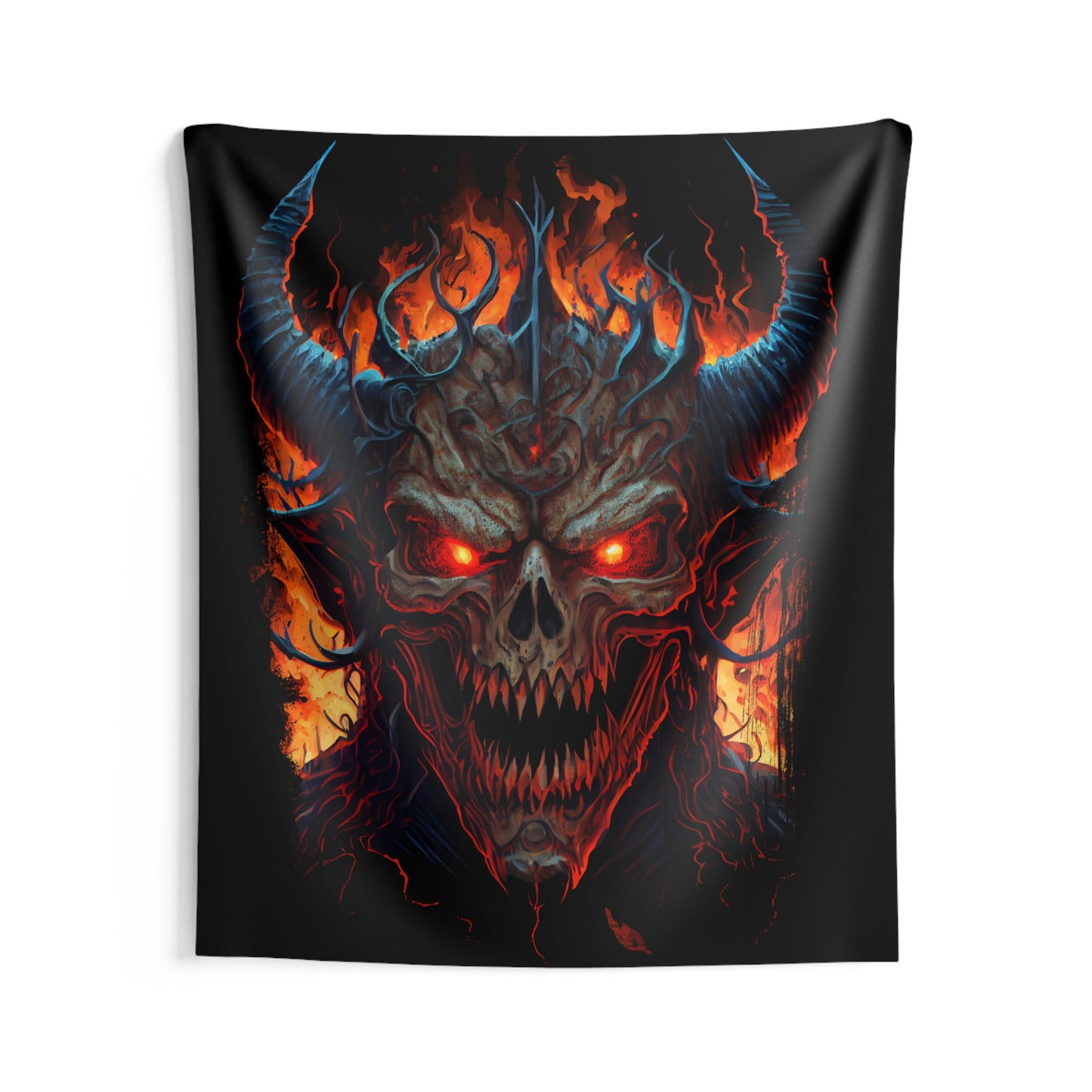 DEMON HEAD SATAN 666 HADES LUCIFER EVIL HORN HELL FIRE Indoor Wall Tapestries