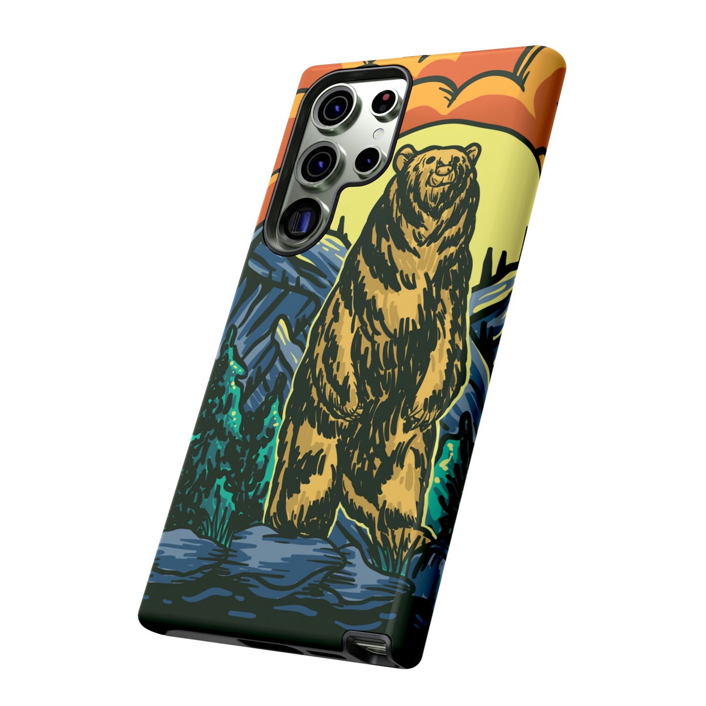 Grizzly Brown Bear Sunset Over Mountains Painting Tough Cases