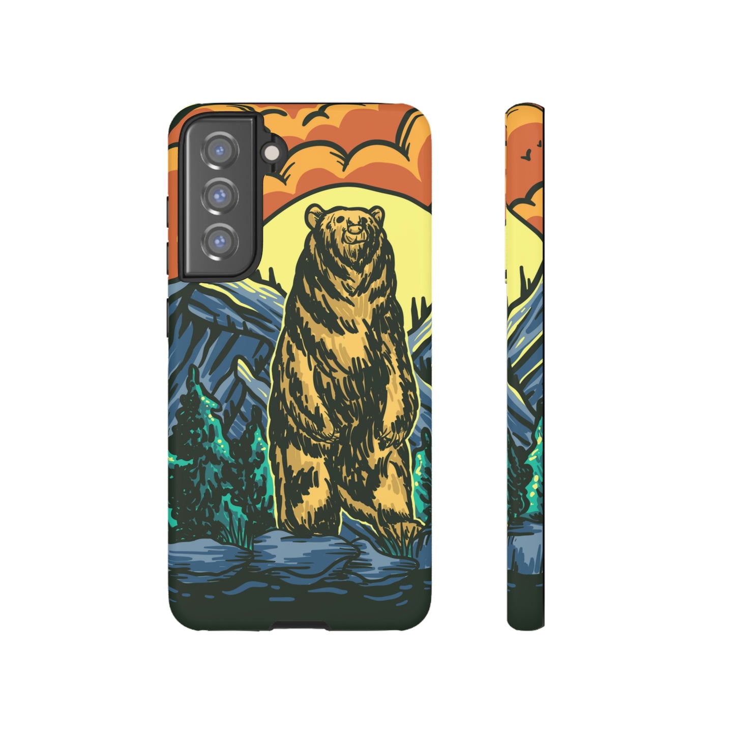 Grizzly Brown Bear Sunset Over Mountains Painting Tough Cases