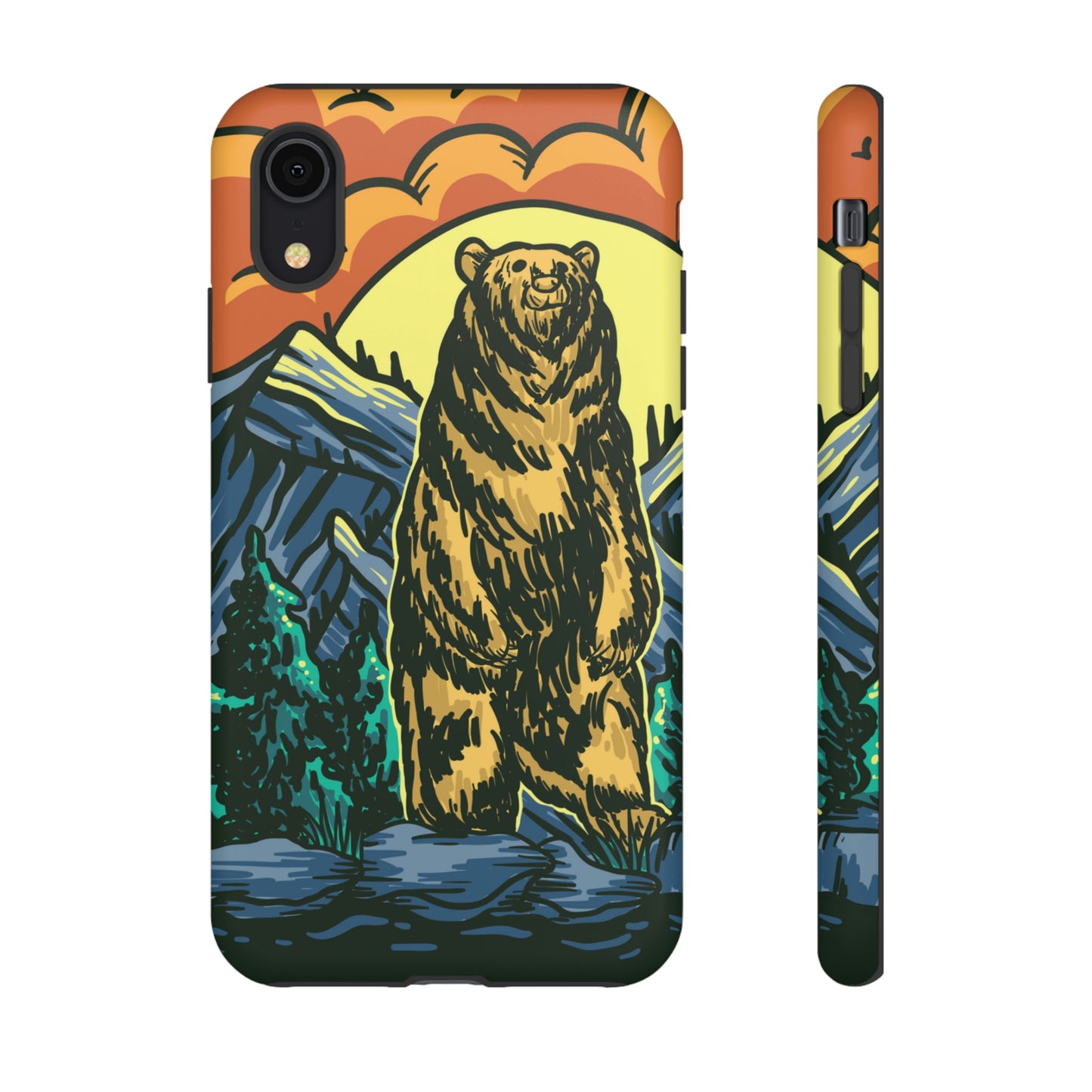 Grizzly Brown Bear Sunset Over Mountains Painting Tough Cases