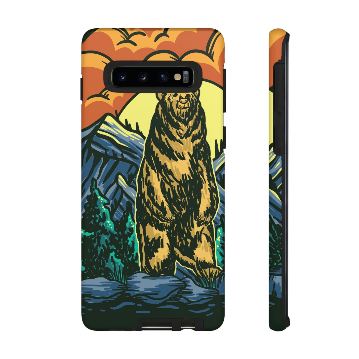 Grizzly Brown Bear Sunset Over Mountains Painting Tough Cases