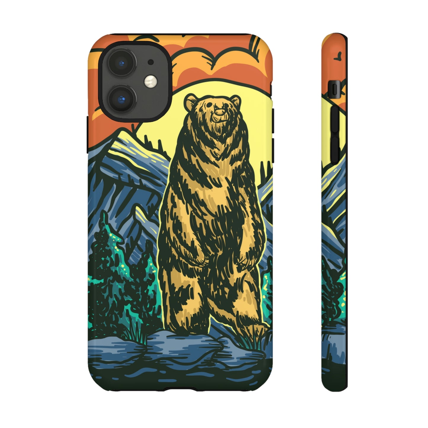 Grizzly Brown Bear Sunset Over Mountains Painting Tough Cases