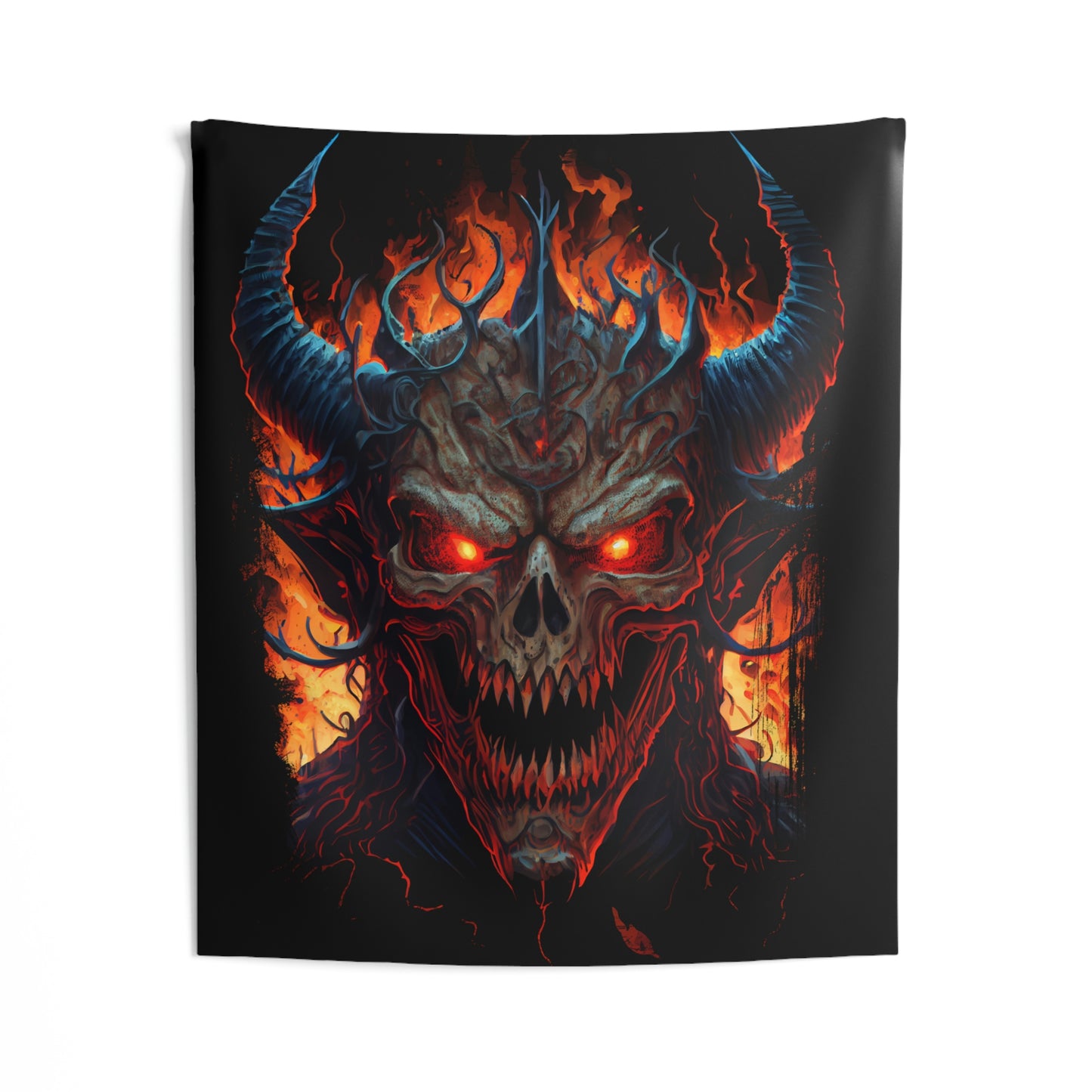 DEMON HEAD SATAN 666 HADES LUCIFER EVIL HORN HELL FIRE Indoor Wall Tapestries