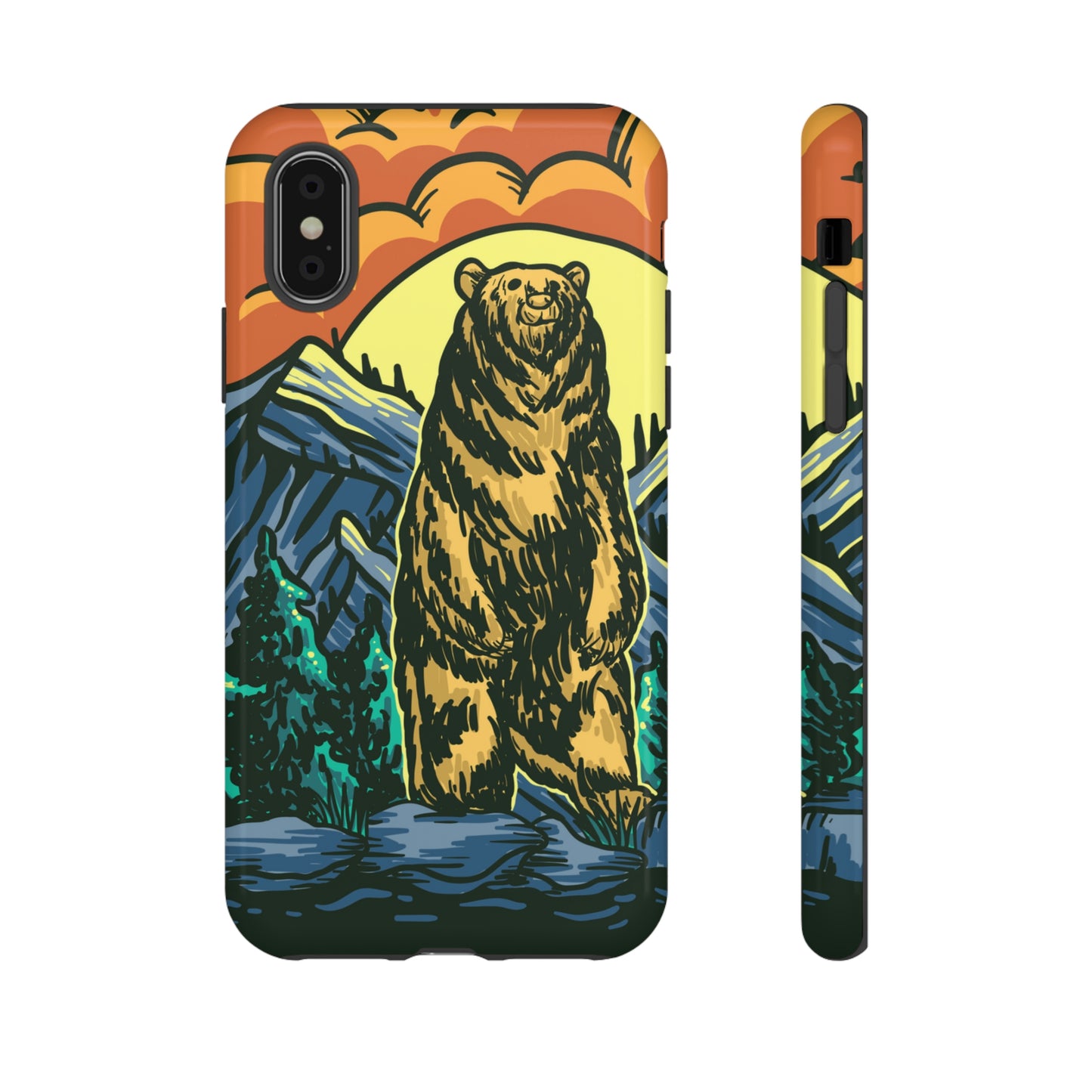 Grizzly Brown Bear Sunset Over Mountains Painting Tough Cases