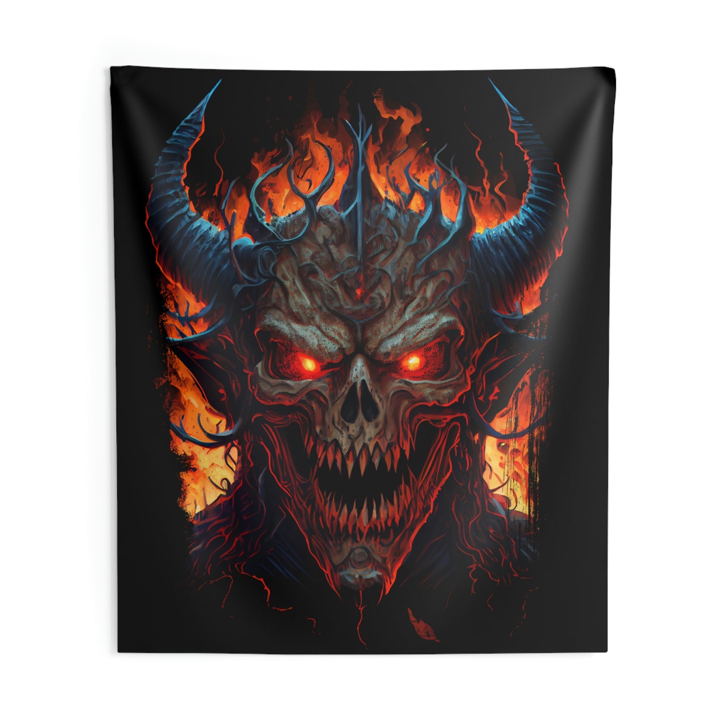 DEMON HEAD SATAN 666 HADES LUCIFER EVIL HORN HELL FIRE Indoor Wall Tapestries