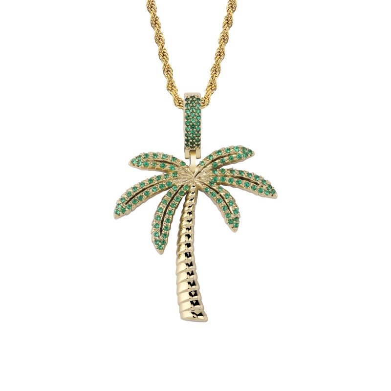 Coconut Tree Iced Out Pendant with Chain