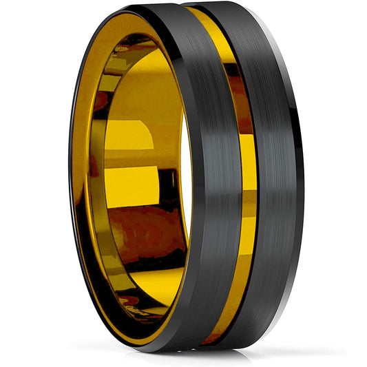 Gold Black Groove Celtic Ring