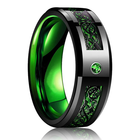 Black Dragon Green Embossed Celtic Ring