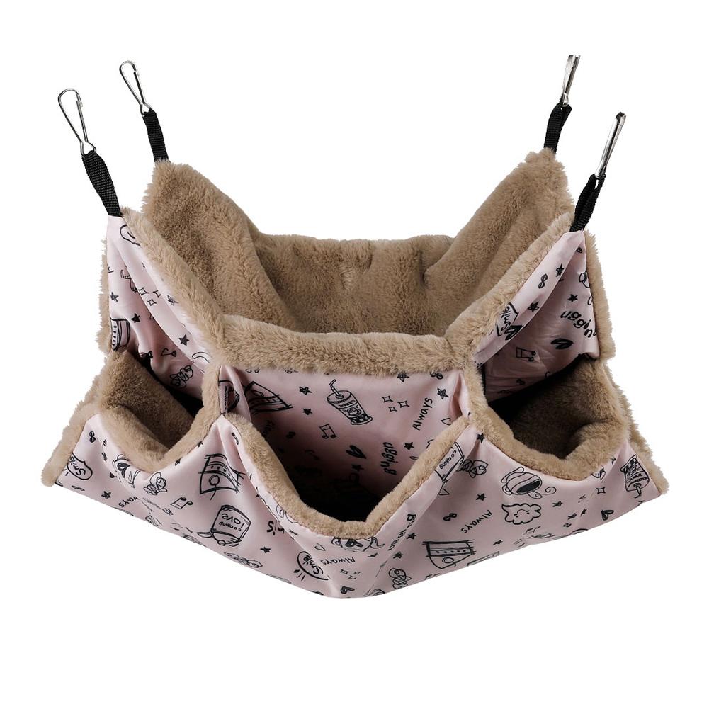 Hamster Hammock Three-layer Small Pet Hanging Bed Winter Warm Plush Hamster Hammock Hanging Nest Cage for Ferret Squirrel