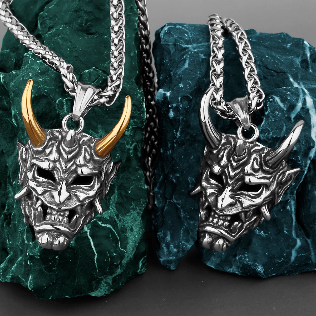 Gothic Evil Demon Skull Mask Pendant Necklace