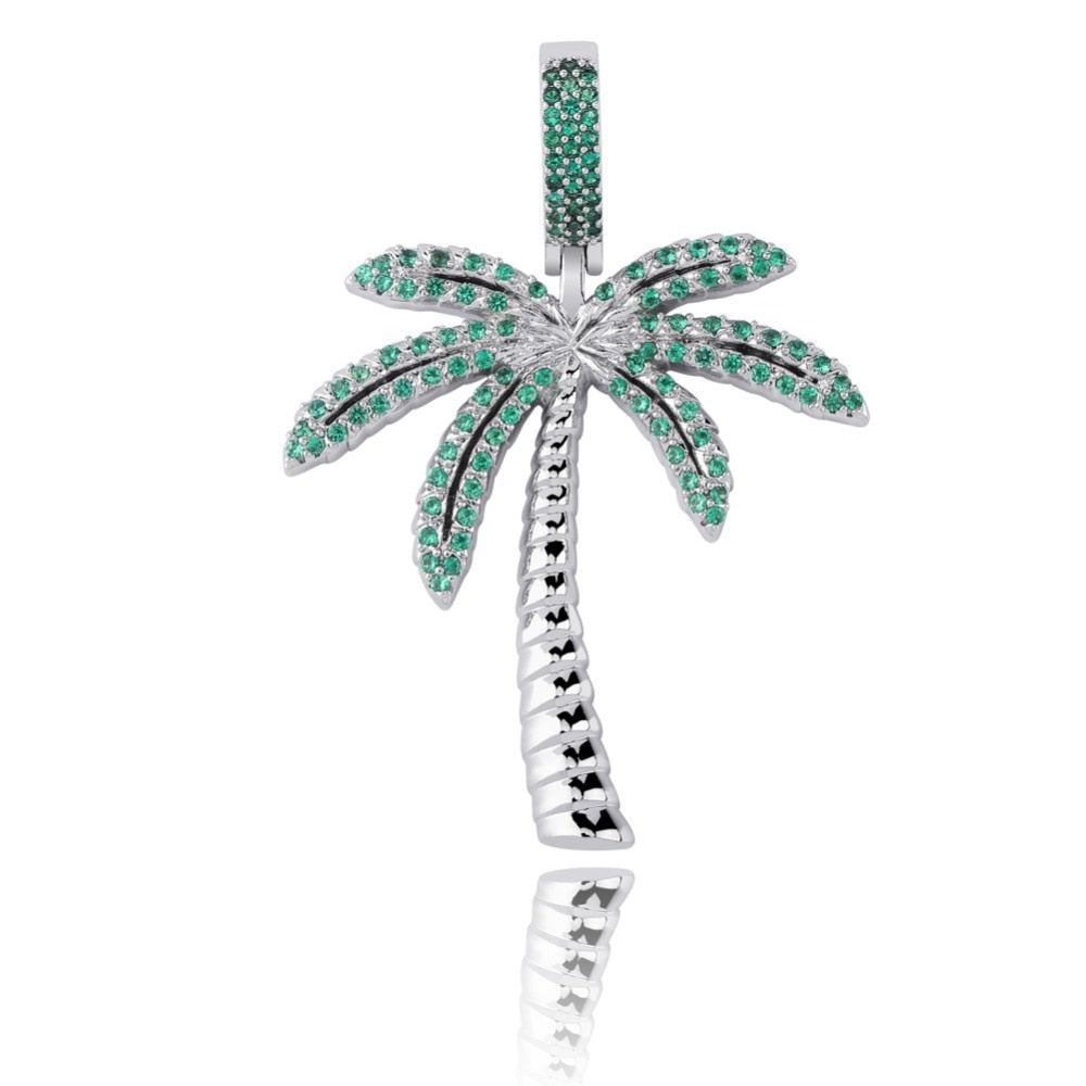 Coconut Tree Iced Out Pendant with Chain