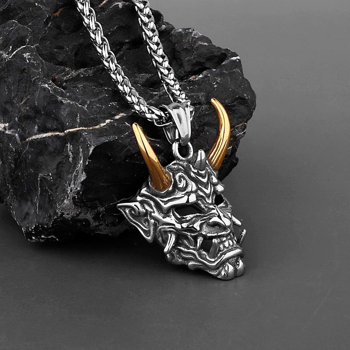 Gothic Evil Demon Skull Mask Pendant Necklace