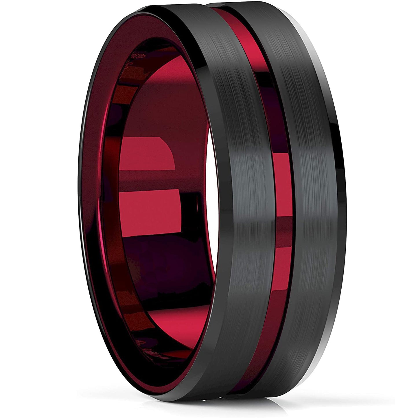 Red Black Grooved Celtic Ring