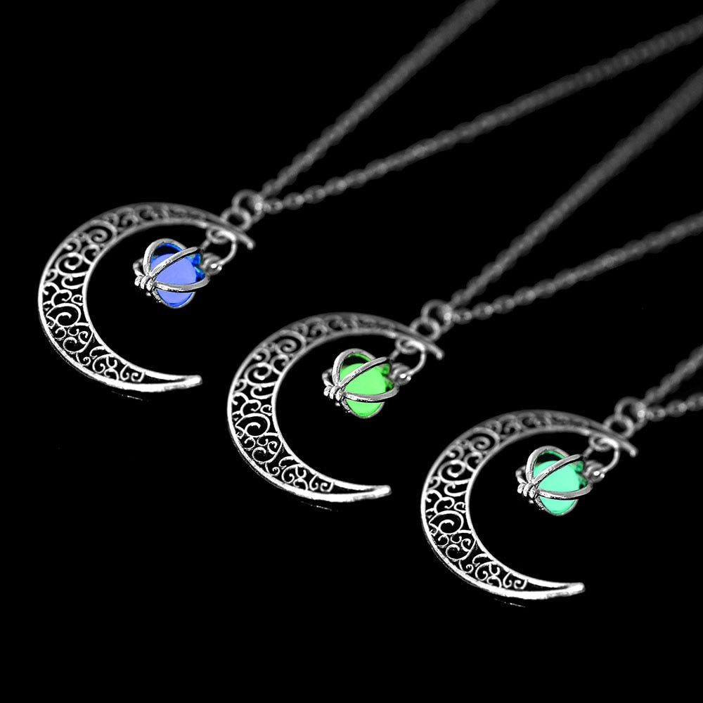 Moon Natural Glowing Stone Healing Necklace Women Gift Charm Luminous Pendant Necklace Jewelry