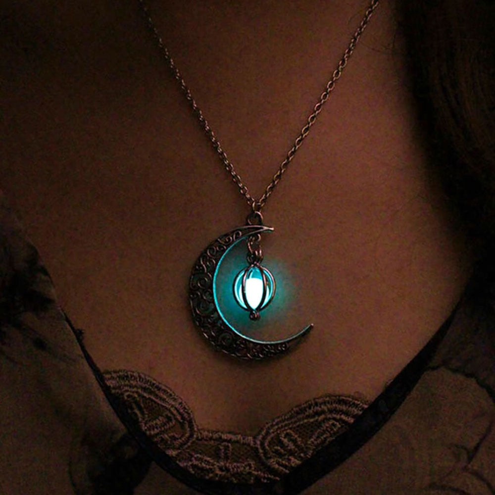 Moon Natural Glowing Stone Healing Necklace Women Gift Charm Luminous Pendant Necklace Jewelry