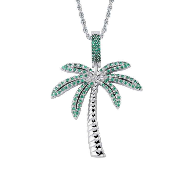 Coconut Tree Iced Out Pendant with Chain