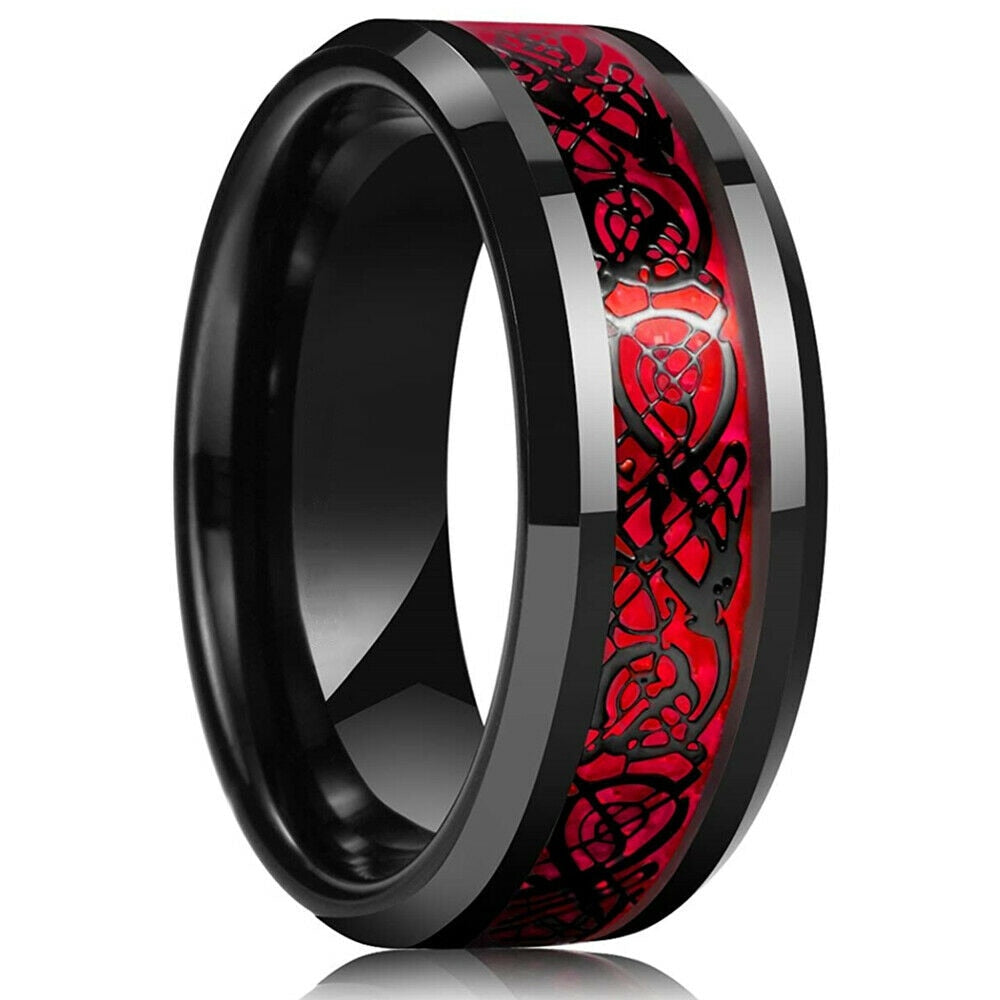 Black Red Embossed Celtic Ring