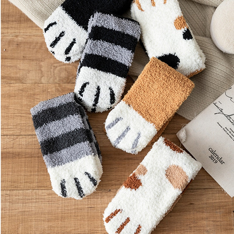 Kawaii Cartoon Socks Cat Paw Pattern Warm