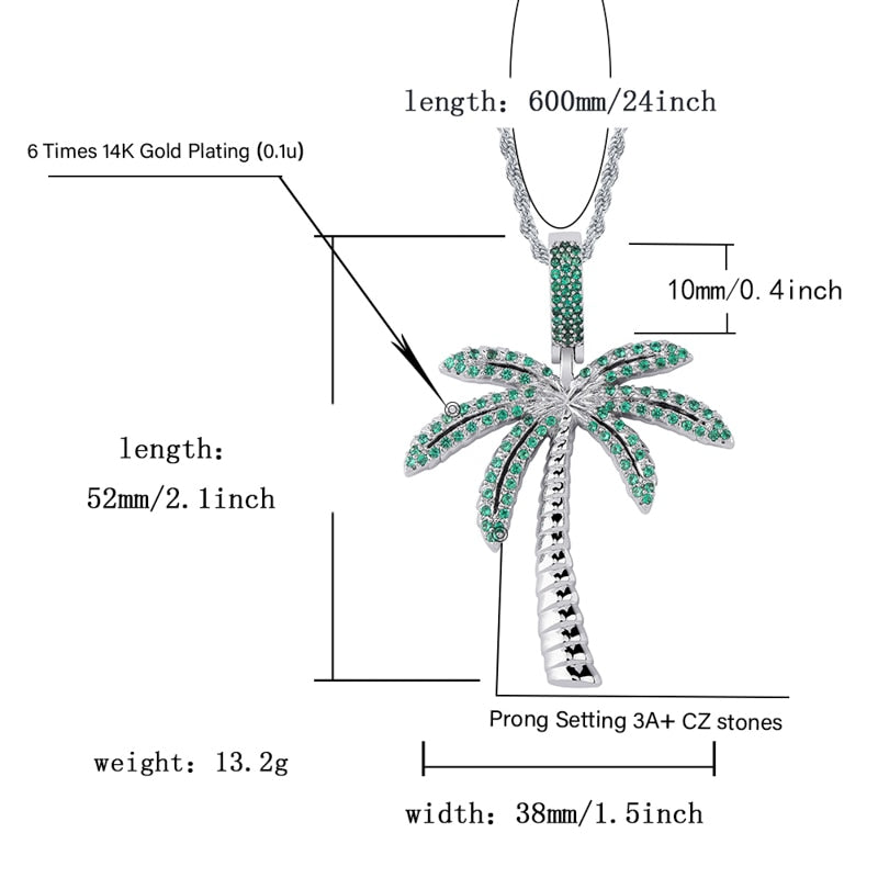 Coconut Tree Iced Out Pendant with Chain