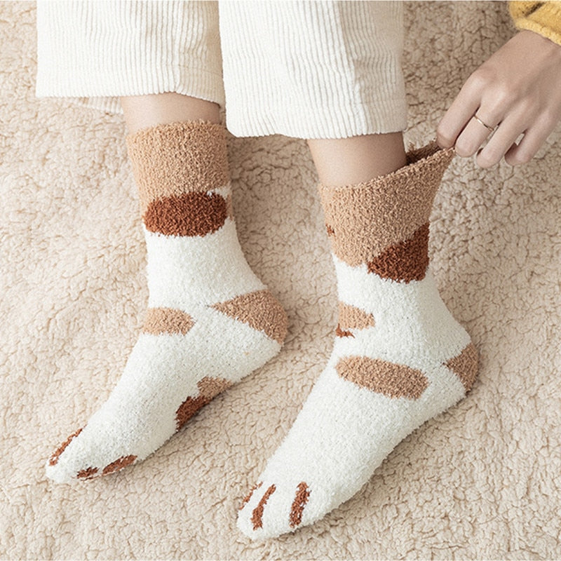 Kawaii Cartoon Socks Cat Paw Pattern Warm