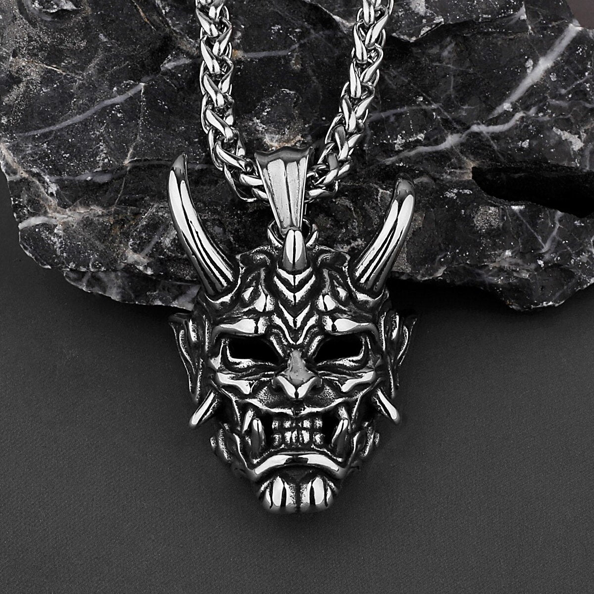 Gothic Evil Demon Skull Mask Pendant Necklace