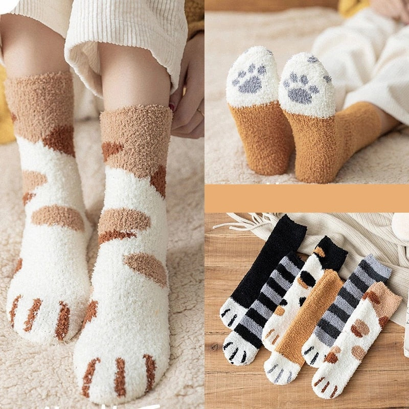 Kawaii Cartoon Socks Cat Paw Pattern Warm