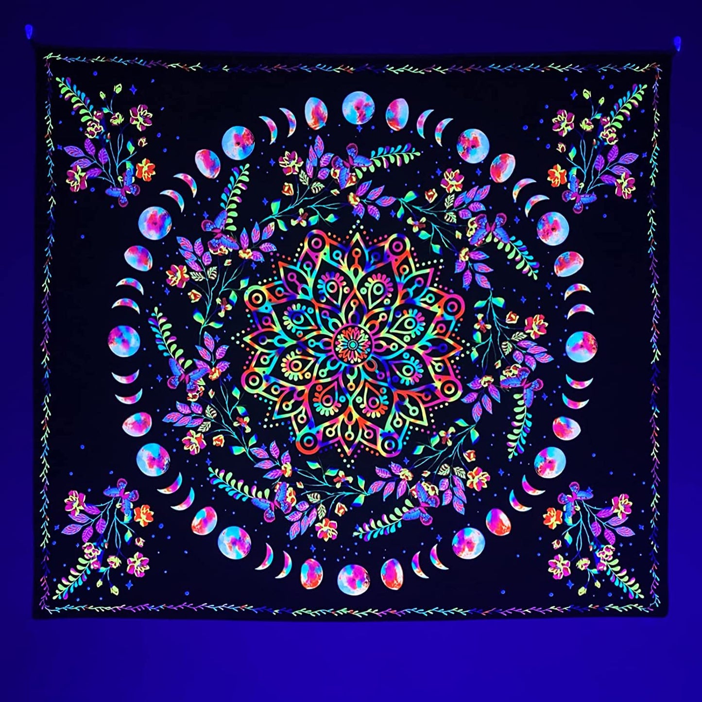 UV Fluorescent Tapestry Wall Hanging = Astronaut, skulls, mushrooms, gaming