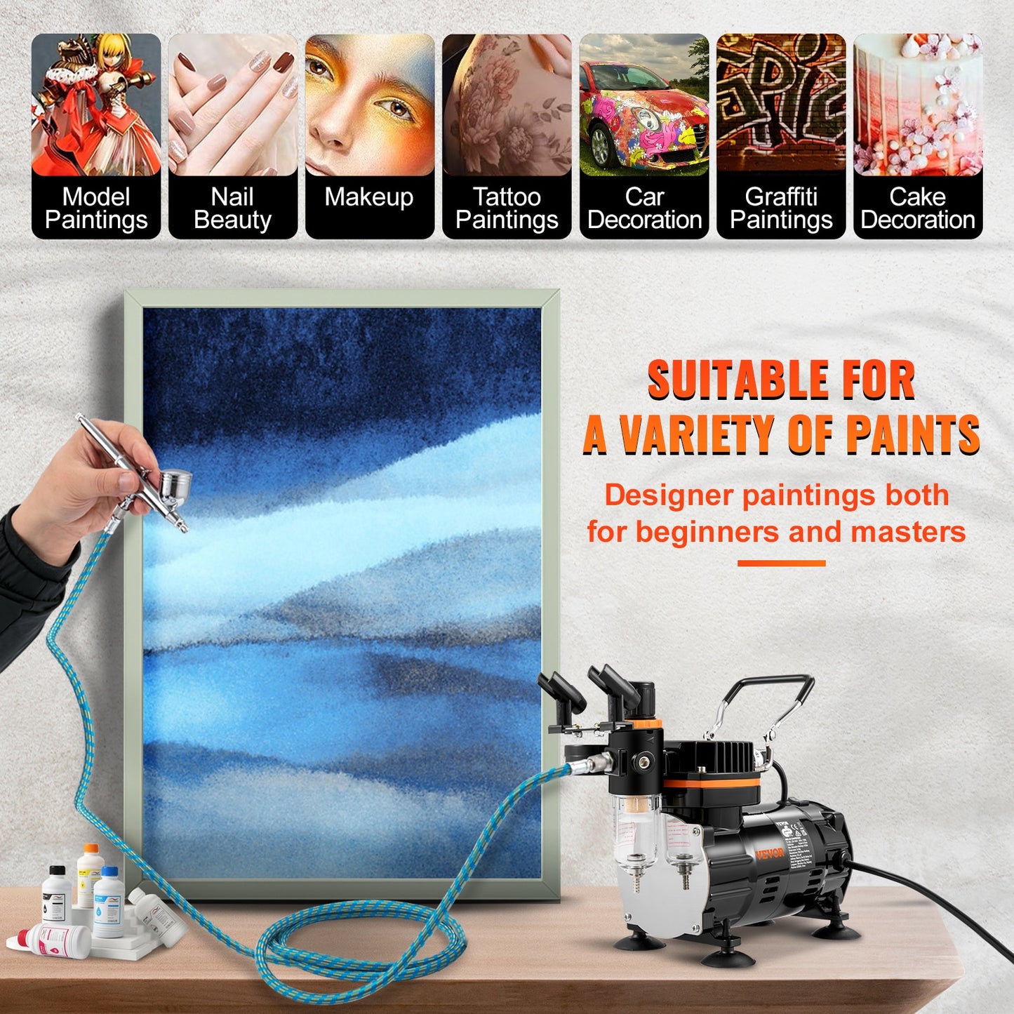 Professional Dual-Action Airbrush Kit 120W Electric Spray Gun Air Brush