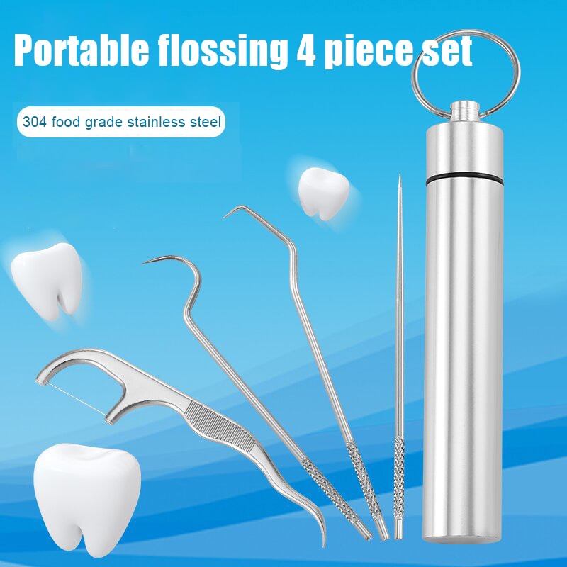 Stainless Steel Toothpick Set Tooth Flossing Reusable Toothpicks