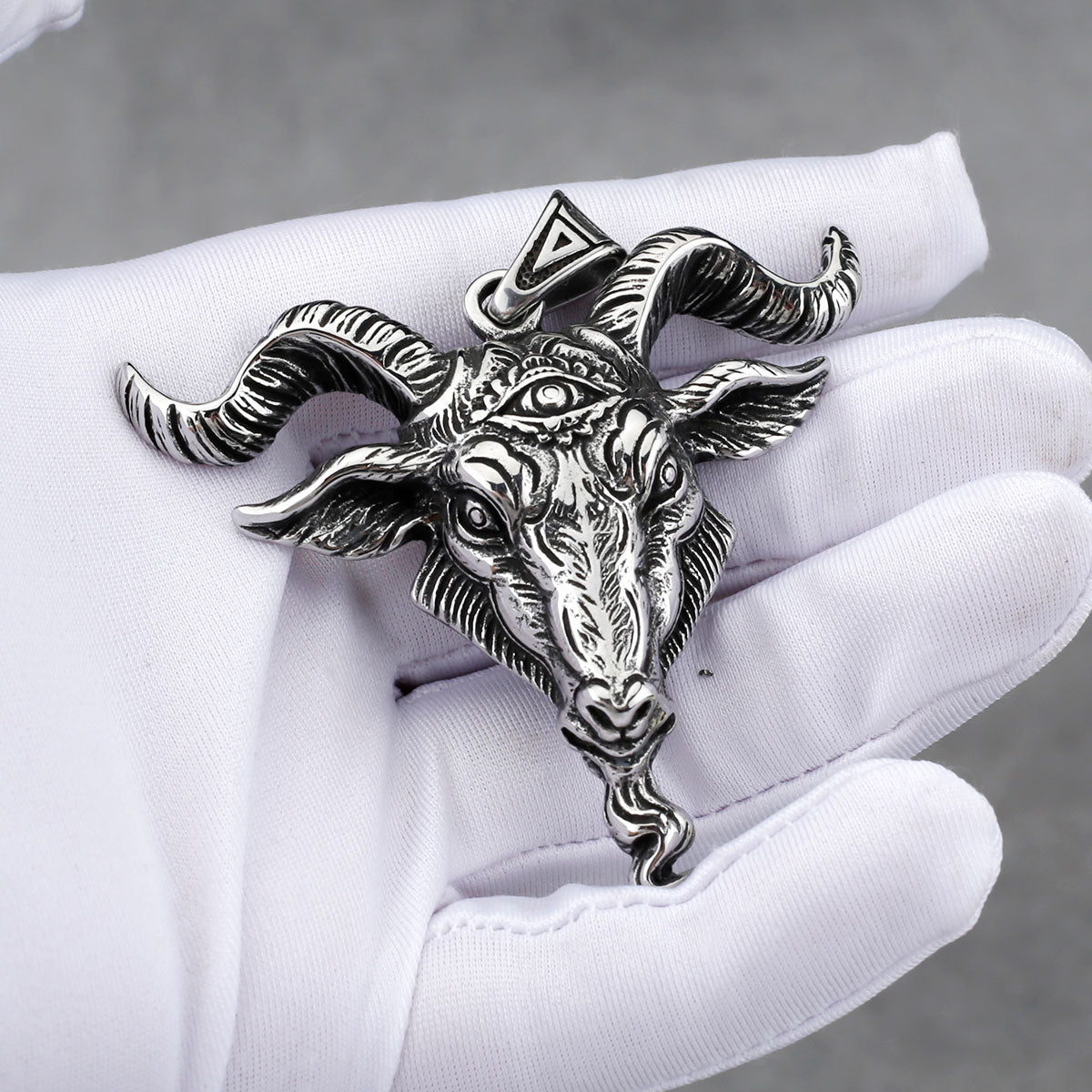 Stainless Steel Viking Lucifer Satan Ram Pendant Necklace