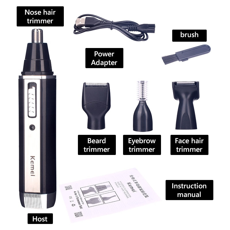 4 in 1 Rechargeable Men Electric Nose Ear Hair Trimmer